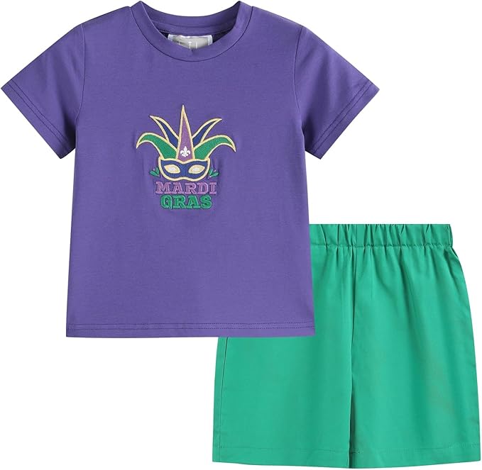 Lil Cactus Purple Mardi Gras Applique Shirt and Shorts Set