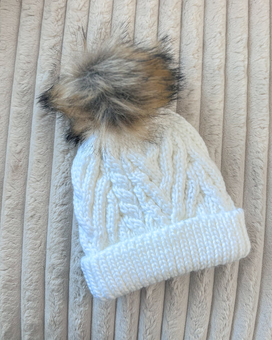 Huggalugs Winter White Pop Pom Pom Beanie