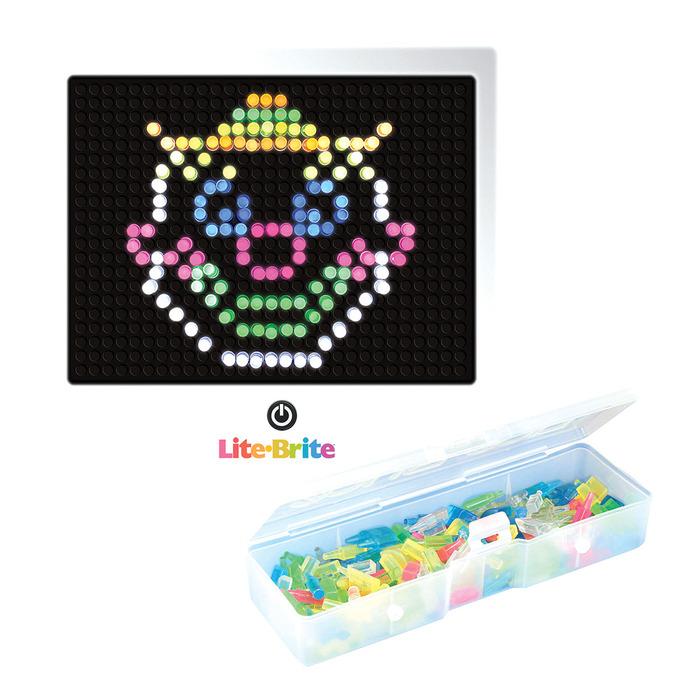 It's art with light! This timeless classic is back with more fun than ever!  Includes a removable storage tray and a ton of different-shaped pegs. Lite- Brite 